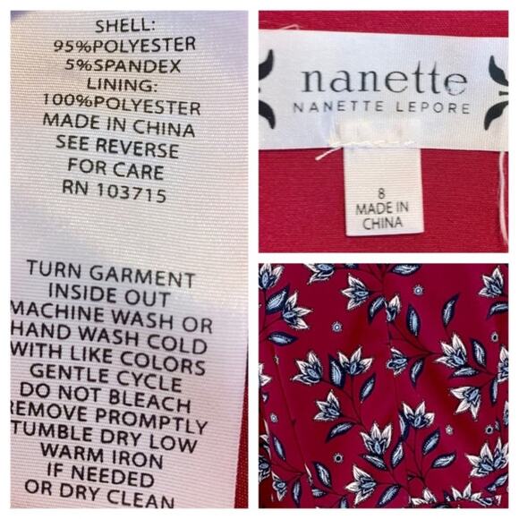 Nanette Lepore Dress Ponte Knit Flare Hem Midi Burgundy Floral Women's Size 8 - Picture 10 of 12
